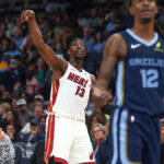 Heat star Bam Adebayo does best Stephen Curry impression with 4 1st quarter 3s