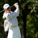 Charley Hull dons black as she practices her swing amid a break from professional golf