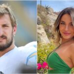 Joey Bosa locks lips with fiancée Amanda Kassdikian on sidelines as she rocks backless red crop top cheering for Bills